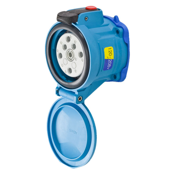 63-64167-972 - DSN60 RECEPTACLE POLY BLUE SIZE 3 TYPE 4X IP 69 3P+N+G 60A 120/208 VAC 60 Hz +2 AUX